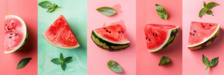 Photo collage of fresh sweet ripe watermelon slices