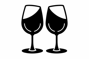 Wine glass icon, two wine glasses vector silhouette