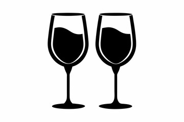 Wine glass icon, two wine glasses vector silhouette