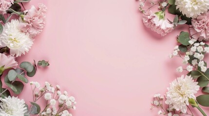 Poster - A delicate arrangement of pastel flowers surrounds a light pink canvas, perfect for spring-themed decor or special occasions