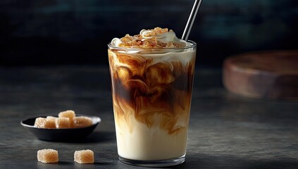 Wall Mural - Iced coffee with brown sugar and whipped cream.