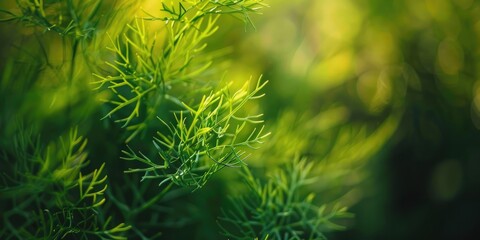 Canvas Print - Close up shot of green dill plant with shallow depth of field