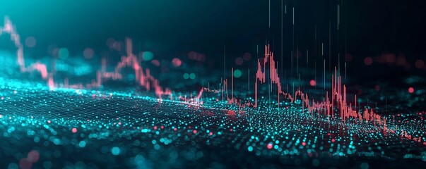 Poster - Digital wireframe graph with fluctuating data points background