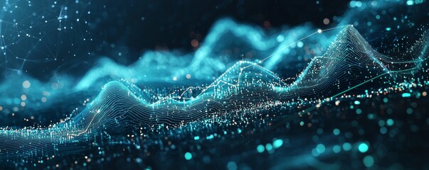 Poster - Futuristic wireframe graph with fluctuating data points and neon lights