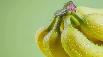 Fresh banana fruit with water droplets closeup view