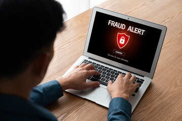Poster - cyber security software show alert of cyber attack for protection snugly. danger from virus, phishin