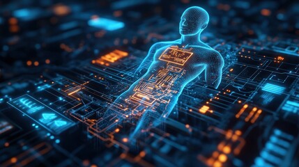 Wall Mural - Digital Human on Circuit Board