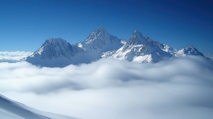 Sticker - Snowy Mountain Peaks Above Clouds