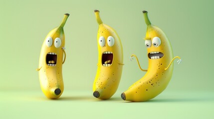 A group of cute 3D cartoon characters of banana funny