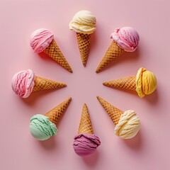 Wall Mural - A circle of tasty cone ice cream.