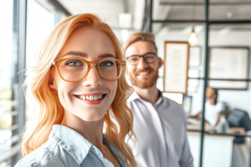 Wall Mural - Young Redhead  Woman Selfie with Friends