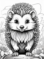 Wall Mural - hedgehog in cartoon style, coloring book, white background, black and white