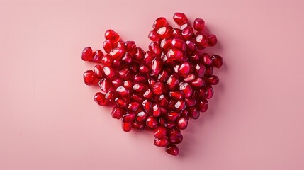 Fresh pomegranate fruit seed grain in the shape of a red heart