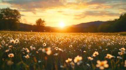 Poster - Golden Hour in a Field of Daisies