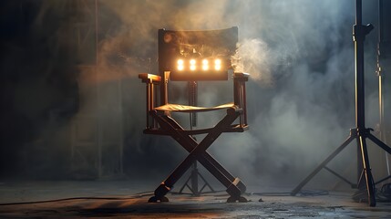 A director's chair with lights.