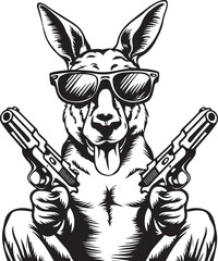 Canvas Print - Kangaroo Holding Guns Stylized Vector Illustration