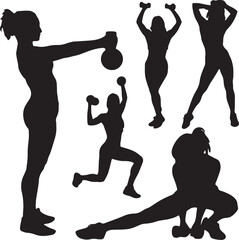 Wall Mural - Ladies Fitness Gym Workout Silhouette Vector Set