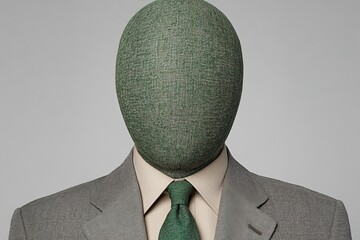 Poster - Abstract mannequin head covered in green textured fabric for a creative display