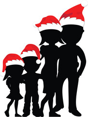 silhouette of family wearing santa claus and hugging for christmas isolated on white backgorund vector