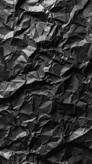 Poster - The texture of crumpled black paper reveals intricate patterns and depths, showcasing a rich, monochromatic design ideal for backgrounds and artistic projects