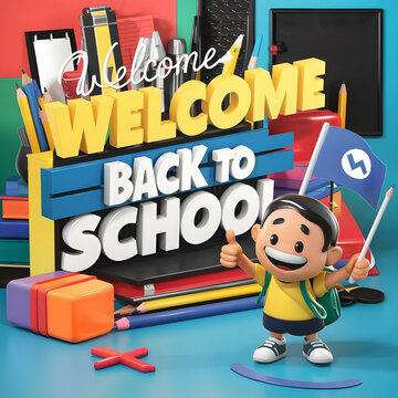 A poster for the welcome back to school, 3d render, photo, poster