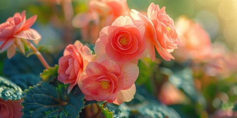 Wall Mural - large begonia blossoms selective focus