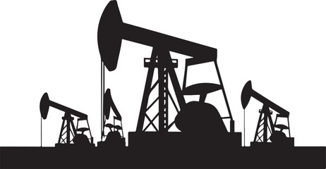 Canvas Print - Oil Wells Silhouette Vector Illustration