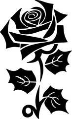 Wall Mural - black graphic drawing of a rose flower with leaves, monochrome, decorative element