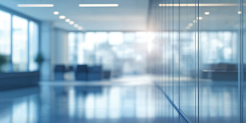 modern office interior with glass walls and warm lighting, blurred background for corporate business