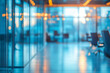 © Patrick - Modern office interior with glass walls and warm lighting, blurred background for corporate business concept