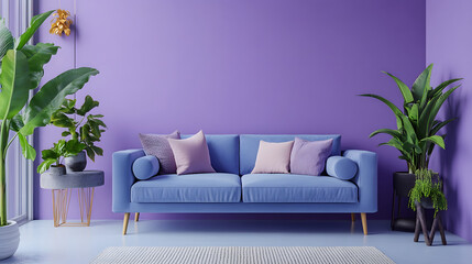 Wall Mural - Modern Minimalist Living Room with Trendy Lilac Walls