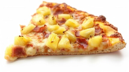 slice of fresh pineapple pizza isolated closeup view