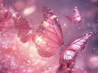 Poster - butterfly on pink background