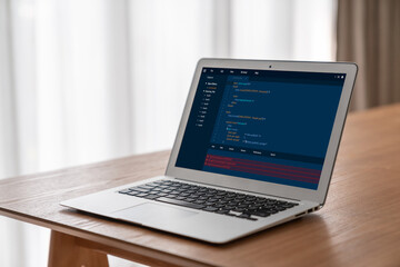 Software development programming on computer screen for modish application and program coding