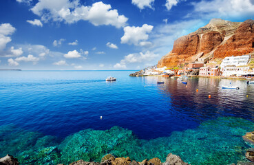 Canvas Print - Amoudi bay, Santorini, Greece