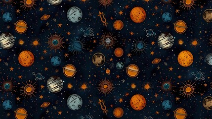 Wall Mural - space cartoon pattern 