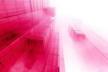 Wall Mural - Bright pink architectural abstract tunnels signify rapid technology advancement and digital transformation