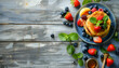 © Oleksiy - Delicious pancakes with berries, jam and honey on wooden table