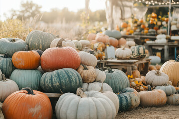 Pumpkins at the outdoor farm market for the harvest festival