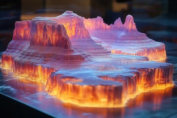 grand canyon hologram diorama floating rock formations ethereal light beams futuristic national park experience