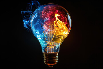 Wall Mural - Colorful Lightbulb with Vibrant Flames