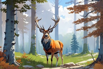 Poster - majestic stag in autumn forest
