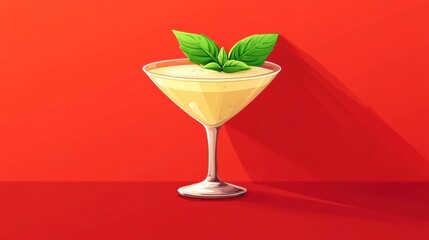 Wall Mural - Stylized Cocktail in a Glass with Green Garnish