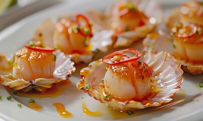 Fresh scallop seafood with cream sauce on plate makes it even beautiful and delicious Generate AI