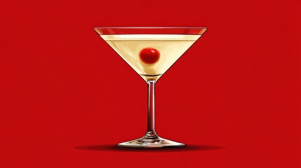 Sticker - Elegant Cocktail in Martini Glass on Red Background