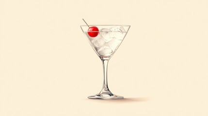 Wall Mural - Classic Cocktail in Elegant Glass with Cherry Garnish