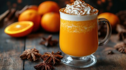 Canvas Print - Creamy Orange Beverage with Spices and Toppings