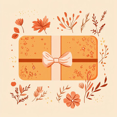 gift card in graphical style, for sellers of handmade labels for knitters and people that run own small business, orange colored graphic design, handmade icons