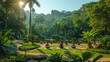 © Serega - A group of people participating in a yoga class in a park, with lush greenery and peaceful surroundings
