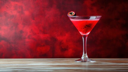 Sticker - Elegant Red Cocktail Against a Vibrant Background